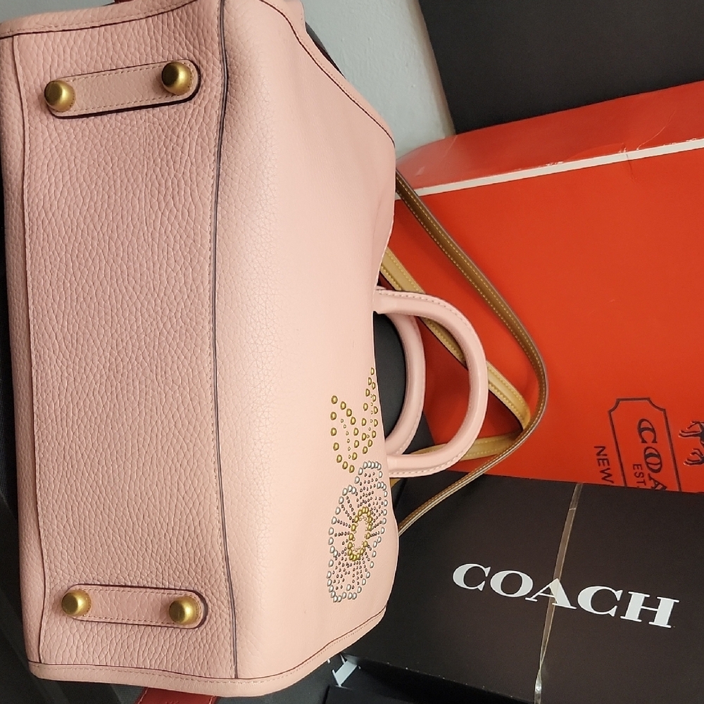 Coach ☆1941☆ Rogue 31 In Peony Pink W Snakeskin Tea Roses & Rivets No. 26890 - Picture 11 of 16